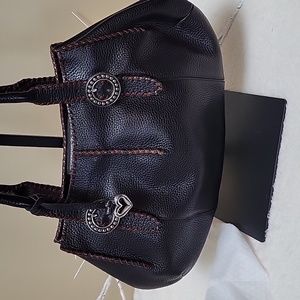 Brighton Black Pebbled Leather Silver Hardware Whipstitch Hobo Handbag